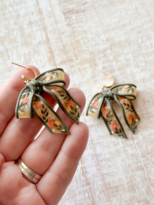 Autumn Leaves Floral Sheer Bow