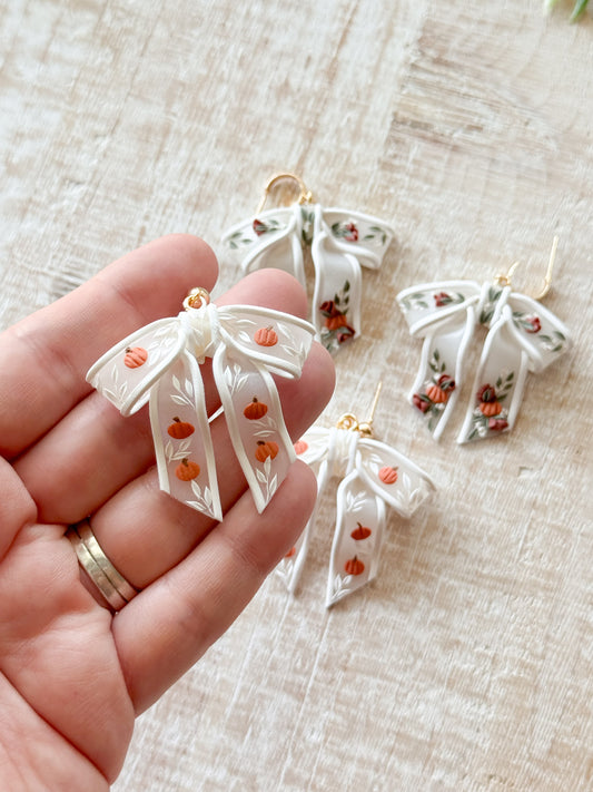 Pumpkin & Vine White Sheer Bow