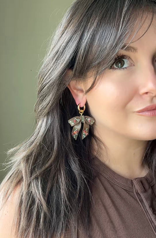 Pumpkin Floral Brown Sheer Bow