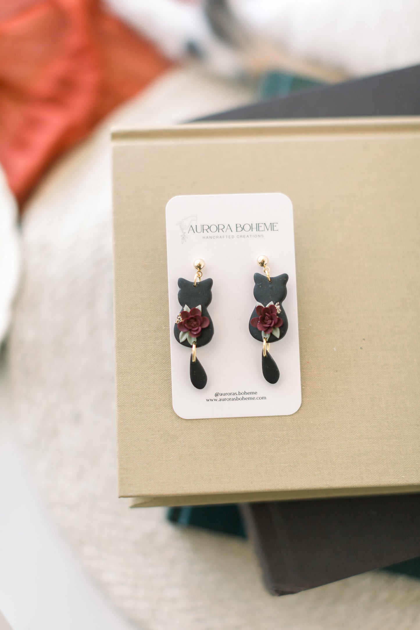 Black Cat Floral Dangle