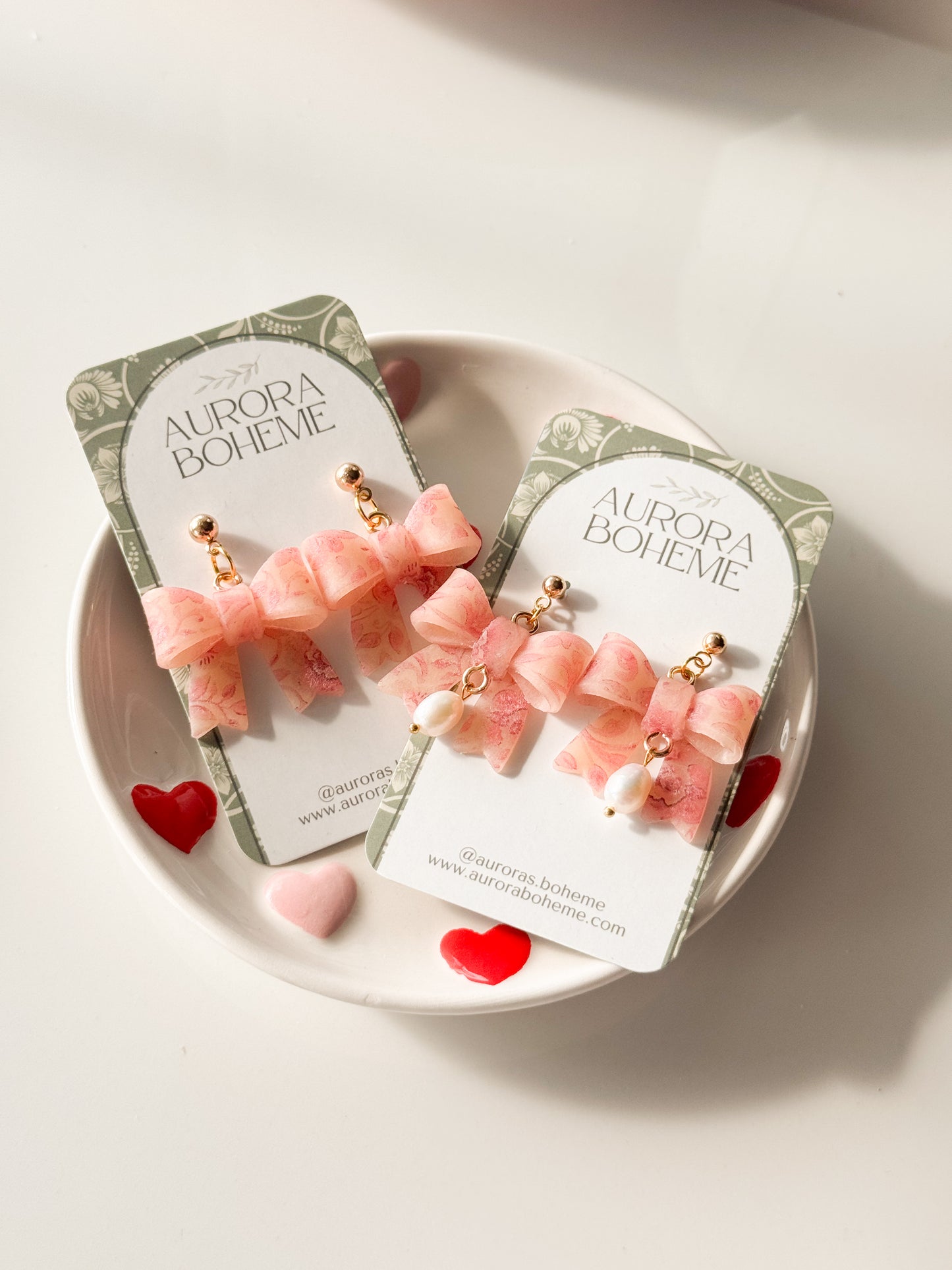 Pink Floral Bow Dangles