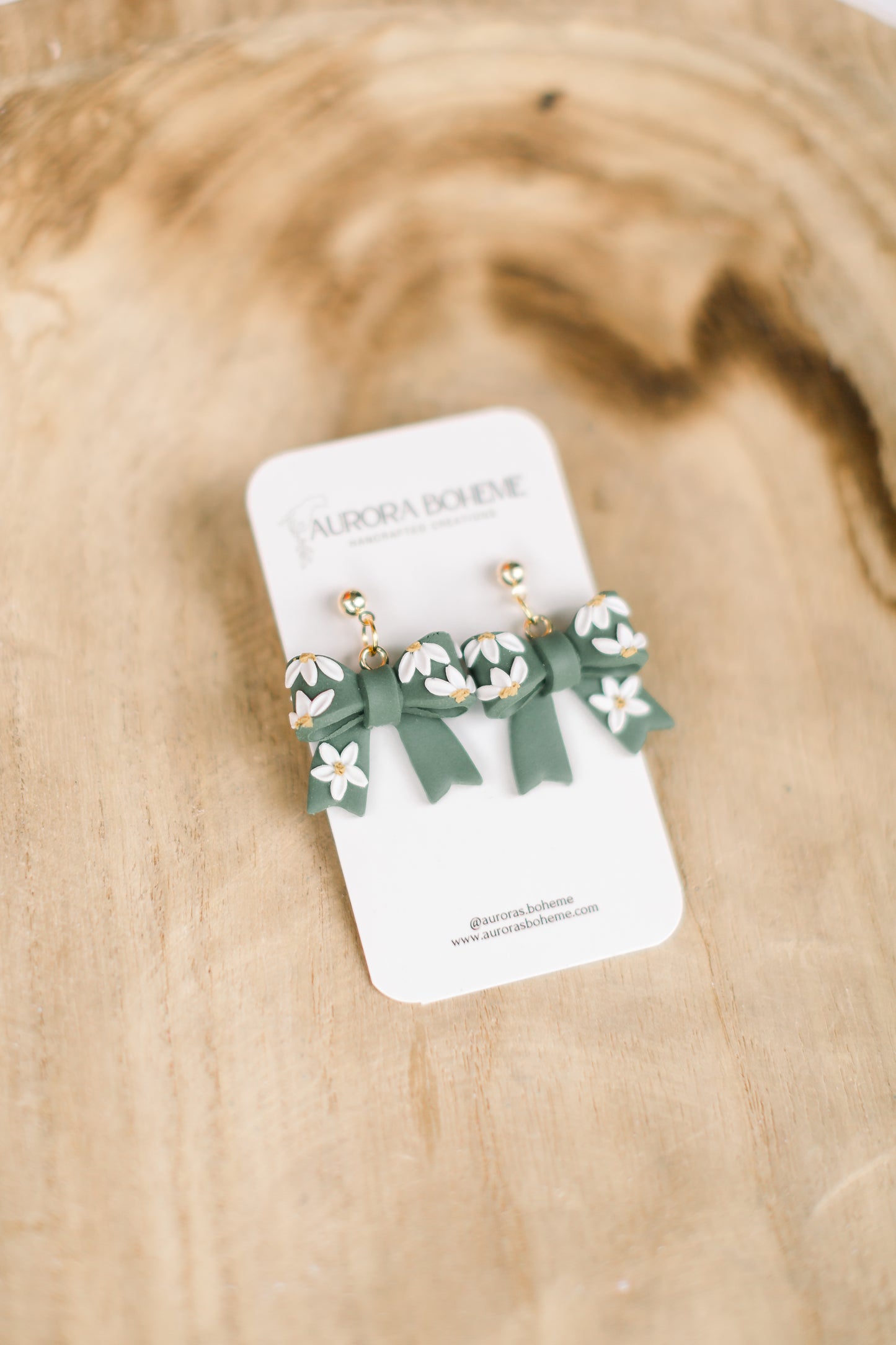 Green Floral Bow
