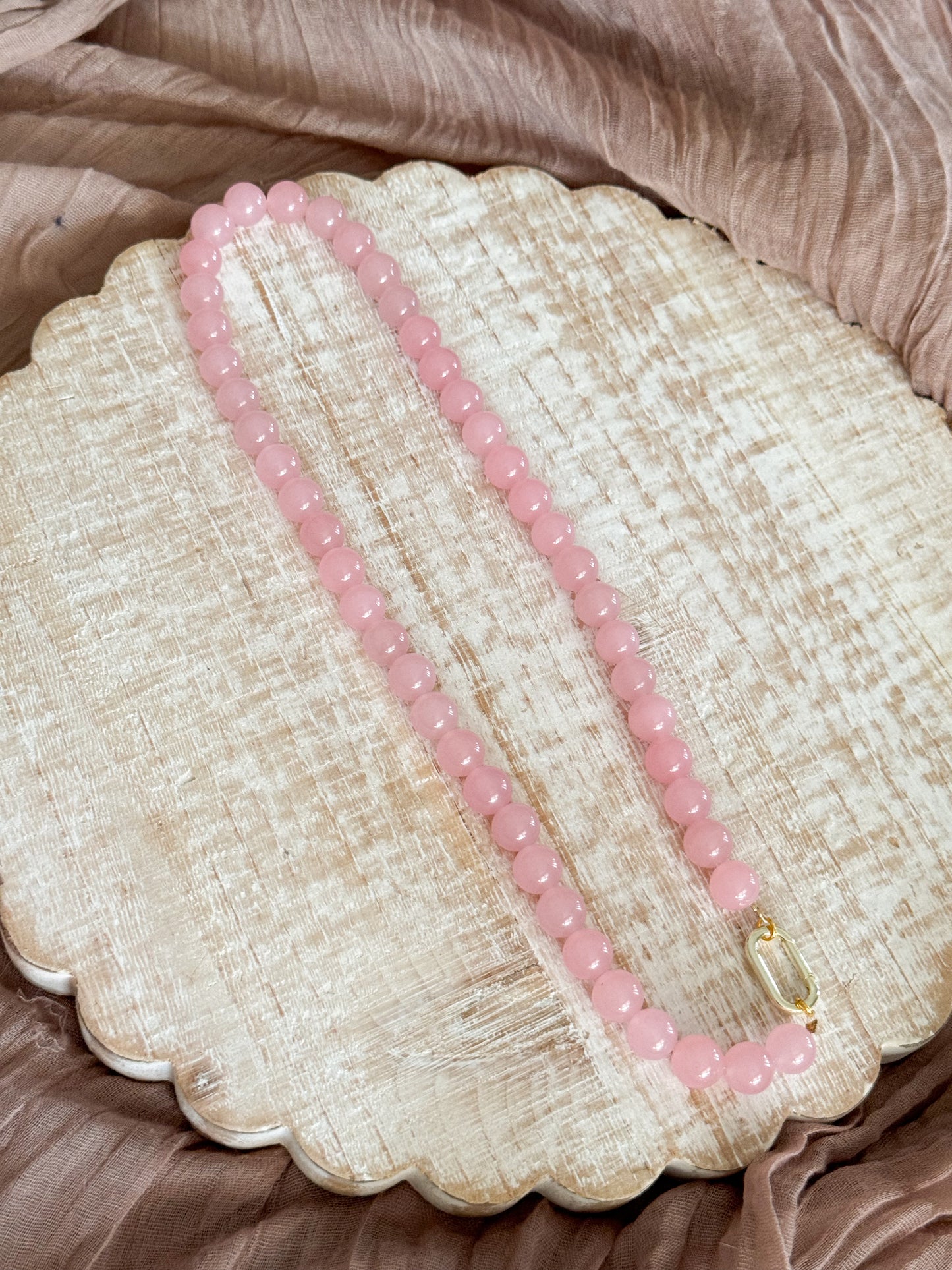 Blush pink Beaded Charm Necklace