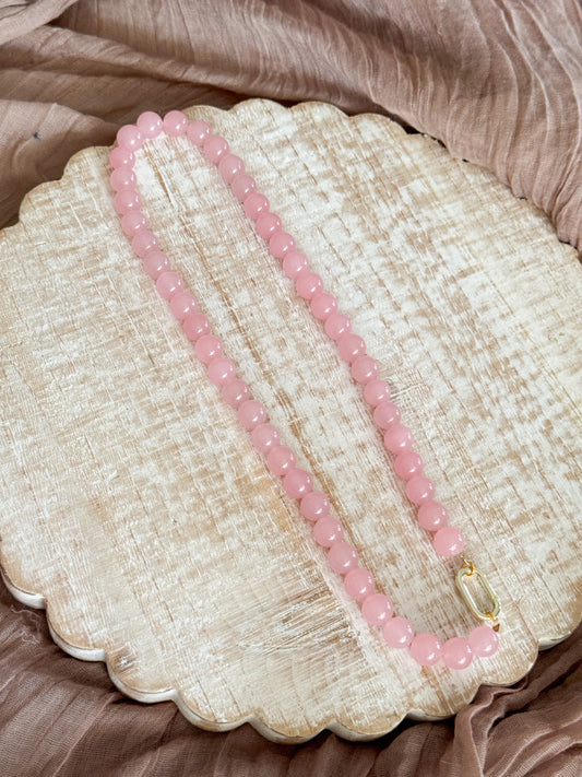 Blush pink Beaded Charm Necklace