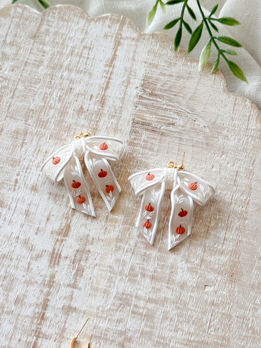 Pumpkin & Vine White Sheer Bow