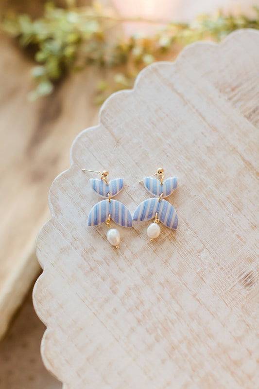 Blue Stripe & Pearl Dangle