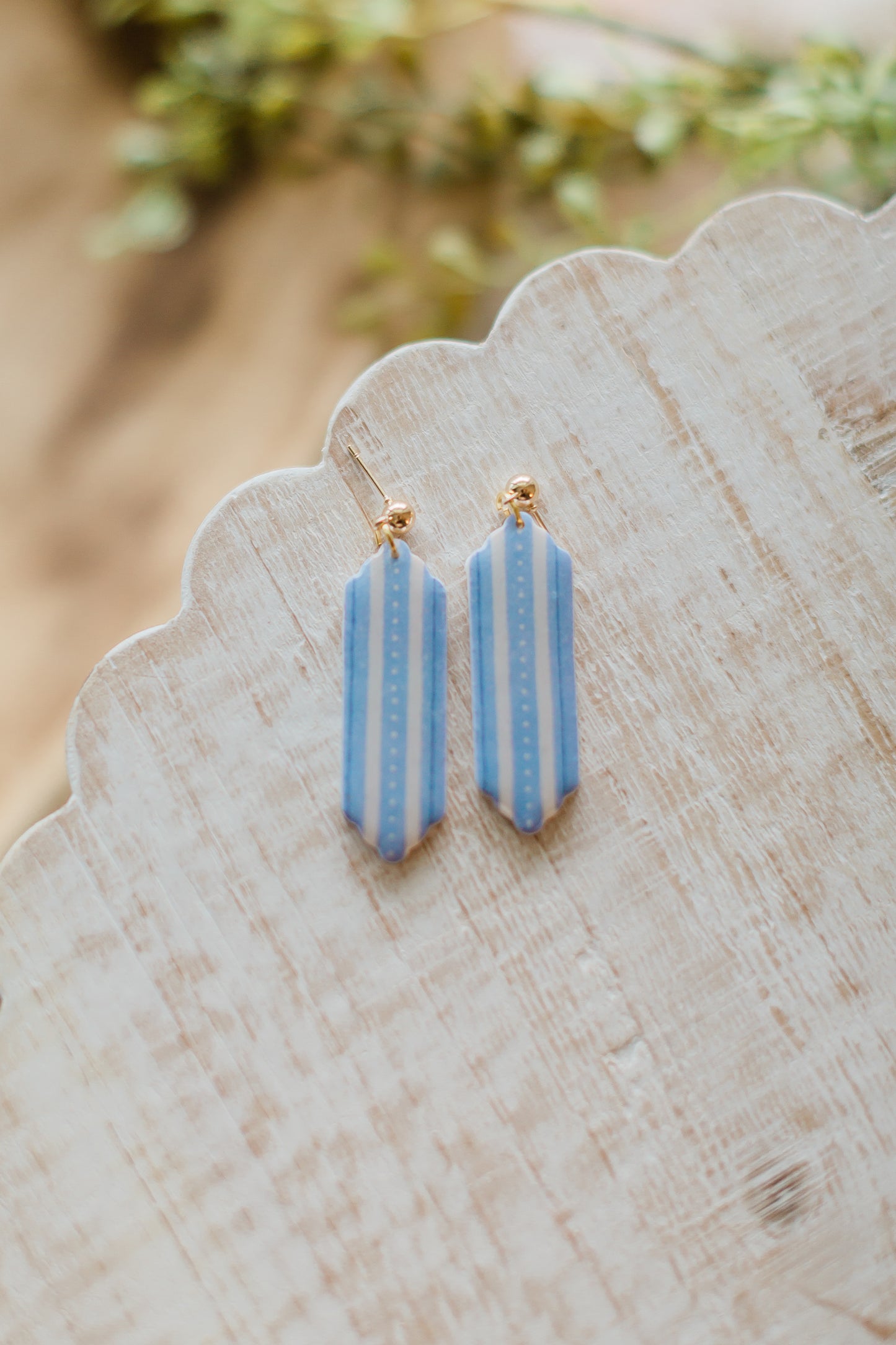 Blue Stripe Long Ornate Dangle