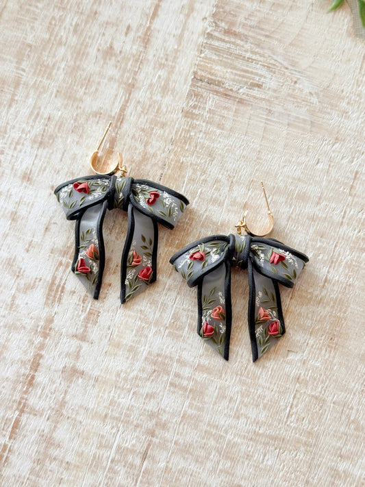 Rose & Thorn Black Floral Sheer Bows