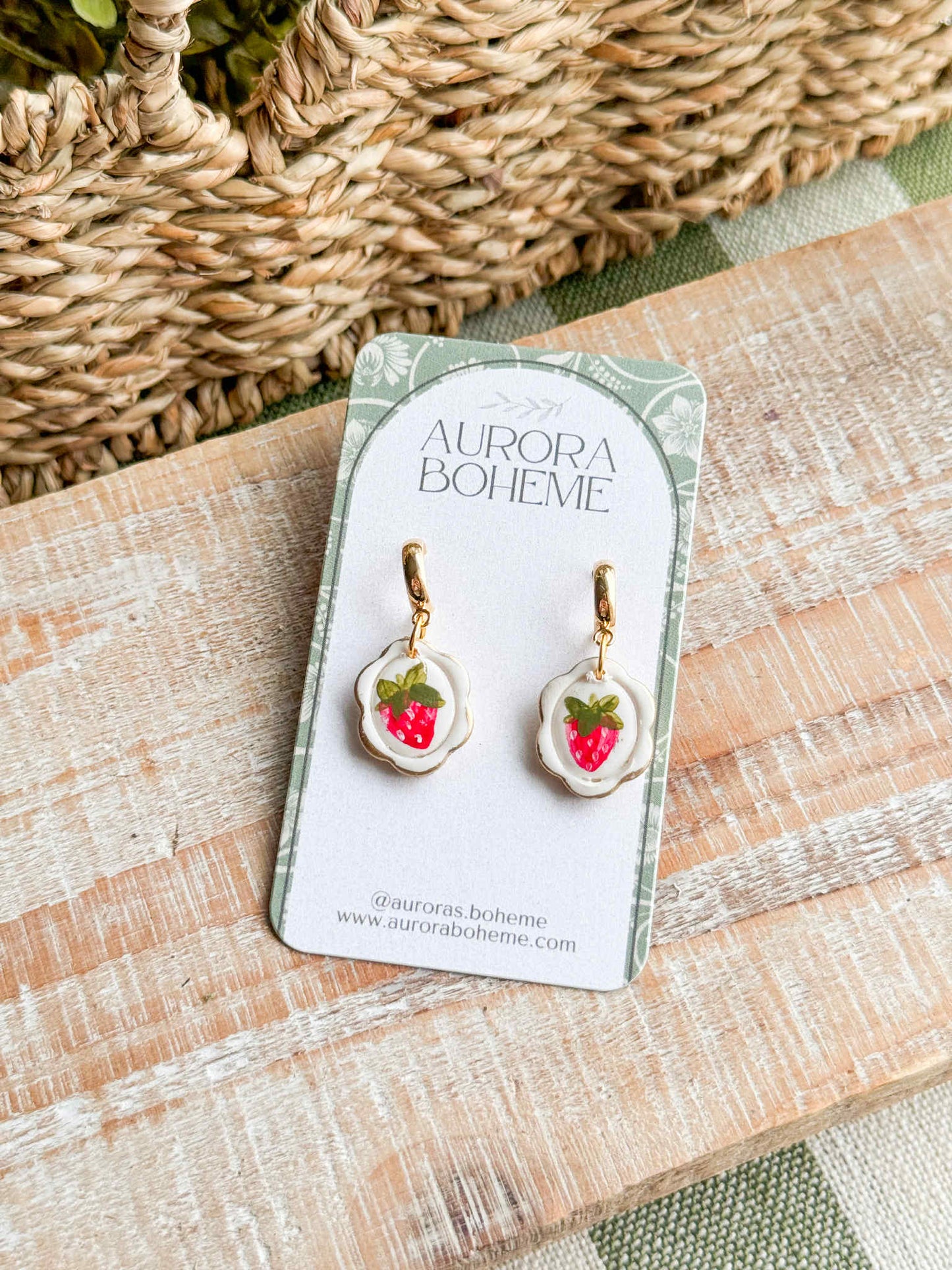 Hand painted Strawberry Dangle