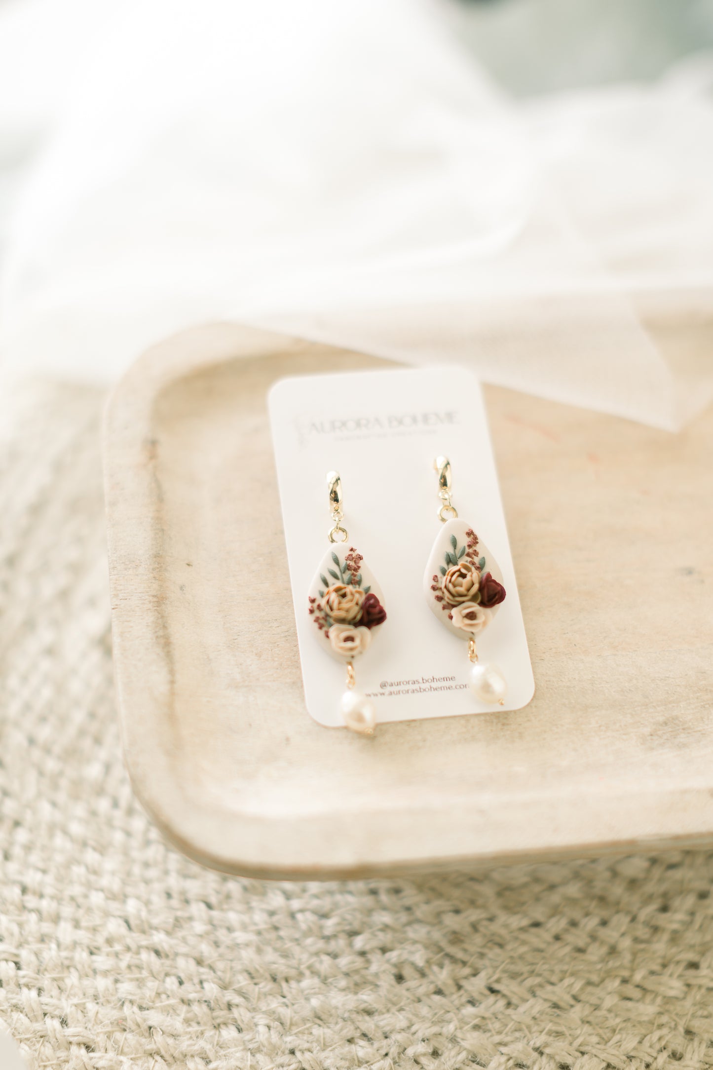 White Autumn Floral Teardrop Dangle