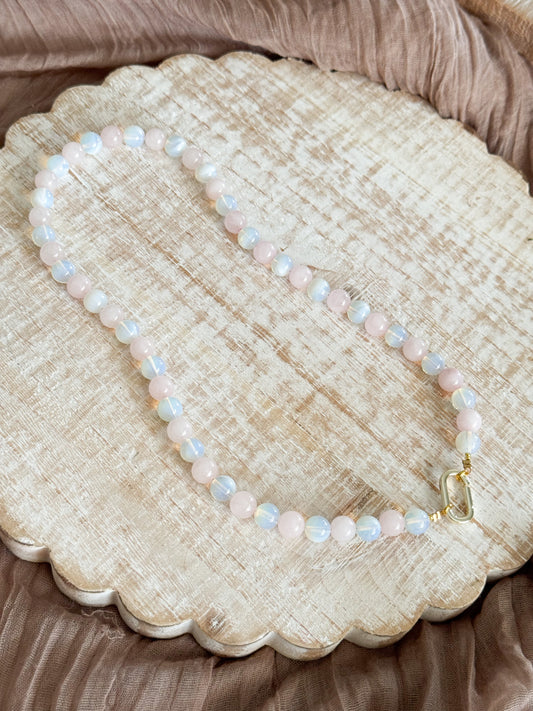 Blush and white Beaded Charm necklace
