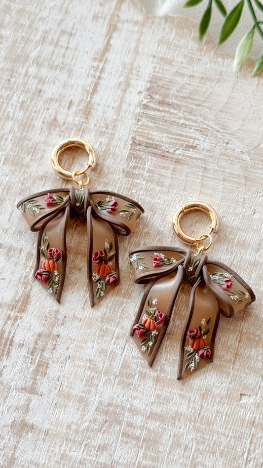 Pumpkin Floral Brown Sheer Bow