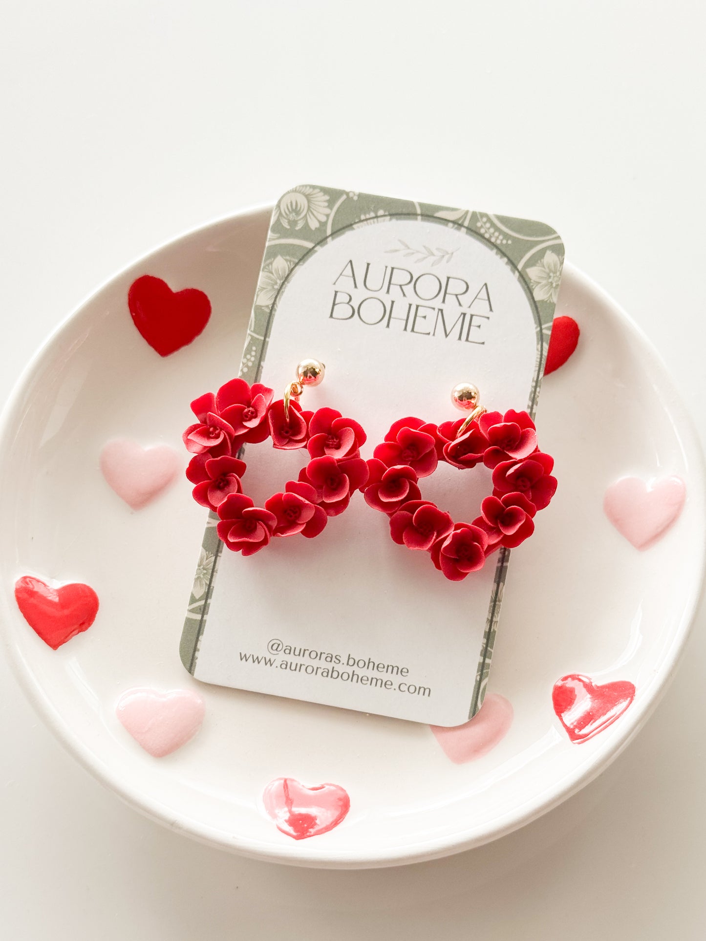 Mini Red Heart Floral Dangle
