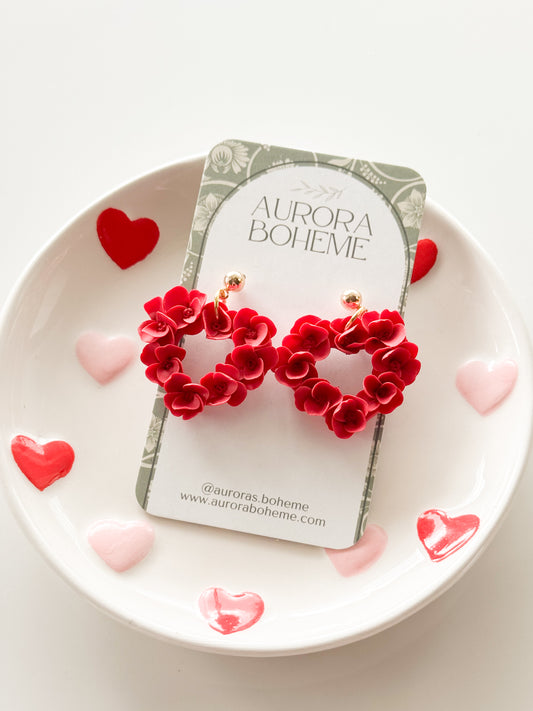 Mini Red Heart Floral Dangle